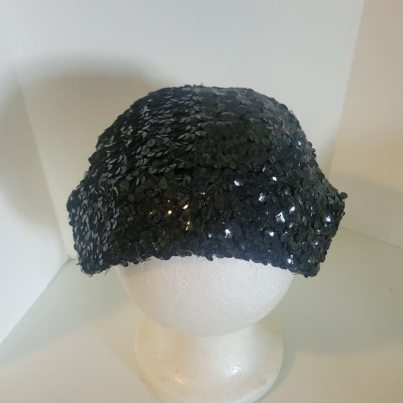 Vintage Cocktail Evening Black Tie Chic Black Sequined MCM Hat - Picture 4 of 6